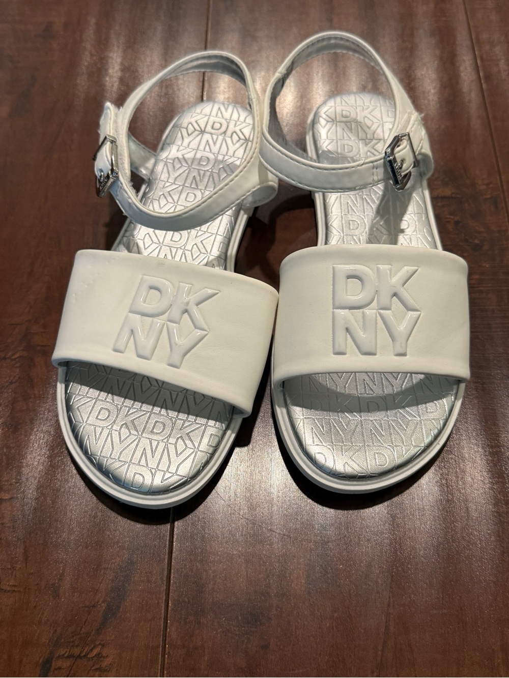 DKNY Girls White Logo Strap Sandals